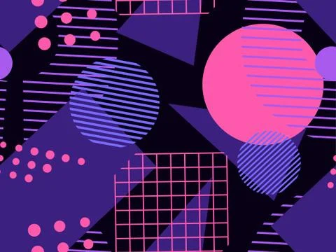 Geometric seamless pattern in style of the 80s. Geometric shapes triangles, s Illustrazione stock