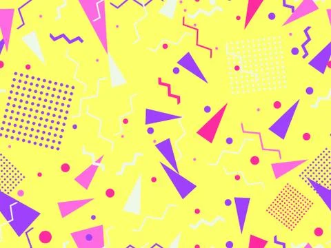 Geometric seamless pattern in style of the 80s. Zigzags and triangles, dot Illustrazione stock