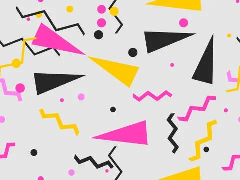 Geometric seamless pattern in style of the 80s. Zigzags and triangles, dots イラスト素材