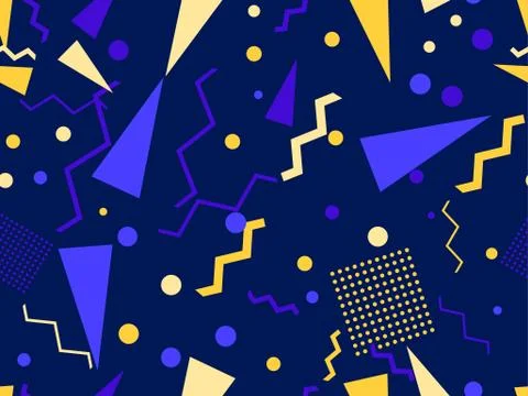 Geometric seamless pattern in style of the 80s. Zigzags and triangles, dots Illustrazione stock