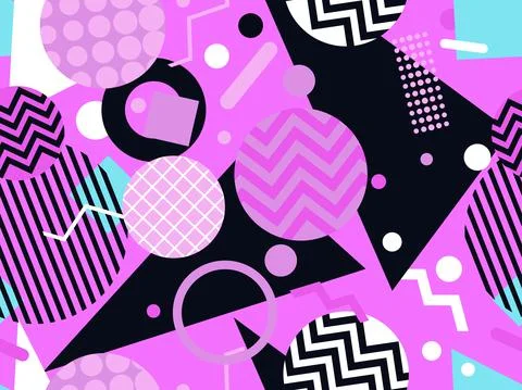 Geometric seamless pattern in the style of memphis from the 80s. Stock Illustration