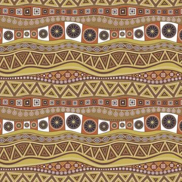 Geometric seamless pattern on the them.e of African ornaments in ocher brown Illustrazione stock