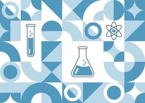 Geometric seamless pattern on the theme of chemistry. Vector design for backg Stock Illustration