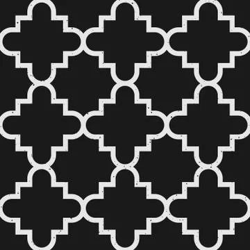 Geometric seamless pattern with tiles and vintage texture in black and white Stock Illustration