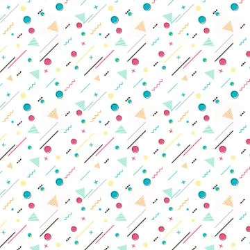 Geometric seamless pattern, trendy memphis cards design 1980s retro background Stock Illustration