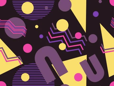 Geometric seamless pattern with triangles and dots. Memphis style. Retro fash Illustrazione stock