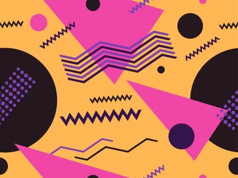 Geometric seamless pattern with triangles and dots. Memphis style. Retro fash Illustrazione stock