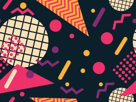 Geometric seamless pattern with triangles and dots. Memphis style. Retro fash イラスト素材