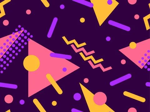 Geometric seamless pattern with triangles and dots. Memphis style. Retro fash Illustrazione stock