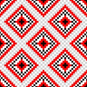 Geometric seamless pattern using red, black and white diamonds. Foto stock