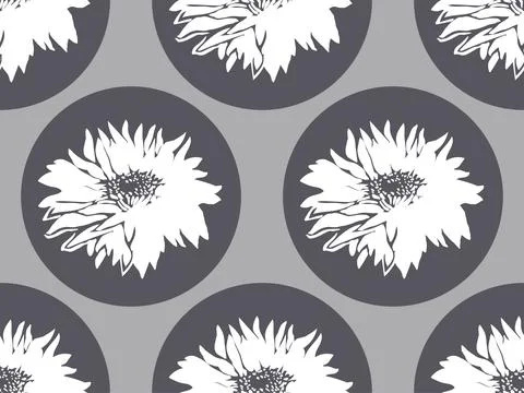 Geometric Seamless Pattern with White Chrysanthemum on Ultimate Gray. Stock Illustration