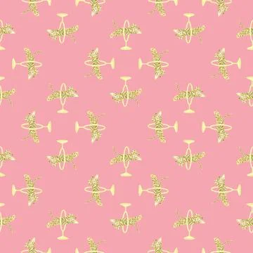 Geometric seamless pattern with yellow tiger doodle silhouettes. Pink pastel  Stockillustratie