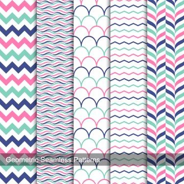 Geometric seamless patterns in memphis colors. Illustrazione stock