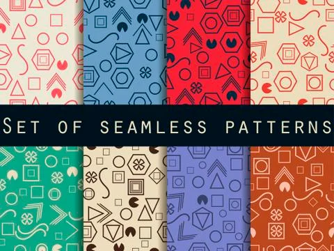 Geometric seamless patterns. Memphis Style 80's. Vector illustration. Stock-Illustration