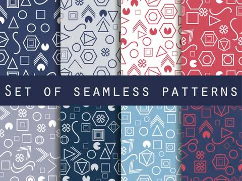Geometric seamless patterns. Memphis Style 80's. Vector illustration. Illustrazione stock