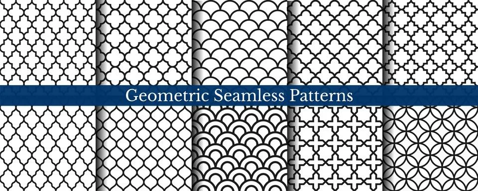 Geometric seamless patterns. Retro pattern set. Vector Stock Illustration