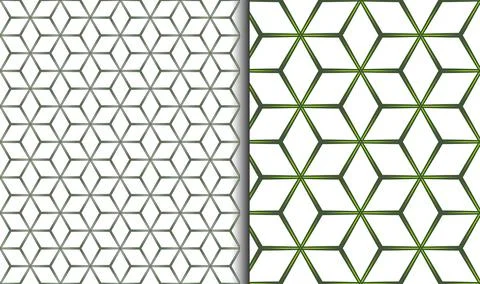 Geometric seamless patterns, set of 2. Hand drawn brush stroke, green colors Stock Illustration