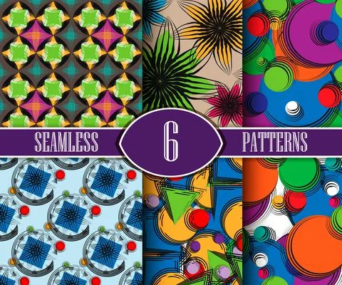 Geometric seamless patterns set, abstract tiling background, vector repeat en 스톡 일러스트