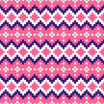 Geometric seamless pink chevron pattern pixel blocks shapes texture. Stock Illustration