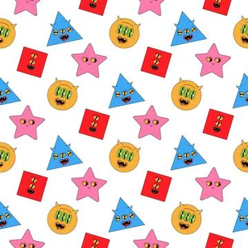Geometric seamless psychedelic groovy pattern. different shapes. Stock Illustration
