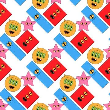 Geometric seamless psychedelic groovy pattern. different shapes. Stock Illustration