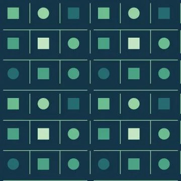 Geometric seamless repeating pattern of squaers and circles Stock Illustration