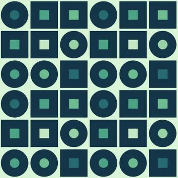 Geometric seamless repeating pattern of squaers and circles 库存插图