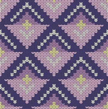 Geometric seamless retro pattern in knitted style, abstract sprout or flower Stock Illustration