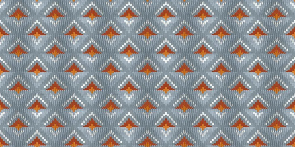 Geometric seamless retro pattern in knitted style, abstract sprout or flower Stock Illustration