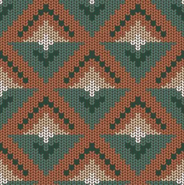 Geometric seamless retro pattern in knitted style, abstract sprout or flower Stock Illustration