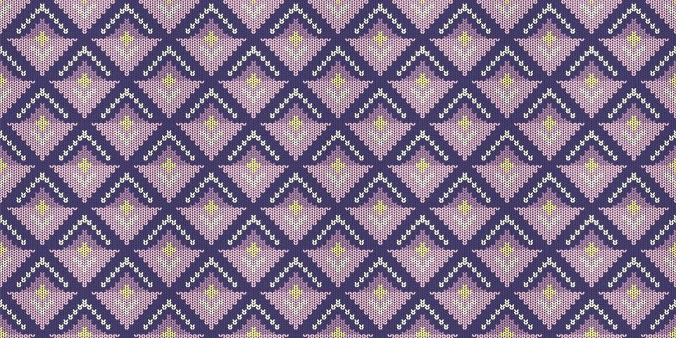 Geometric seamless retro pattern in knitted style, abstract sprout or flower Stock Illustration