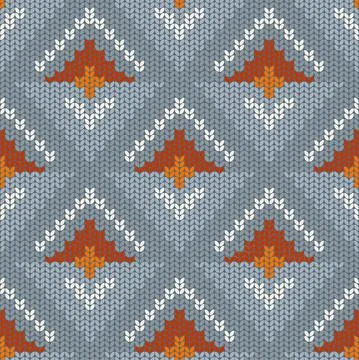Geometric seamless retro pattern in knitted style, abstract sprout or flower Stock Illustration