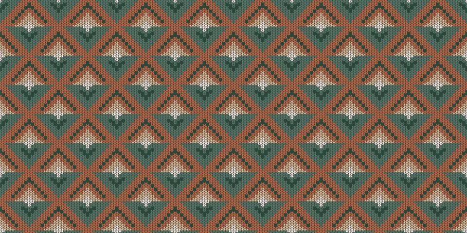 Geometric seamless retro pattern in knitted style, abstract sprout or flower Stock Illustration