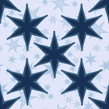 Geometric Seamless Star Shapes Pattern. Repeating Background Texture in Blue Stock Illustration