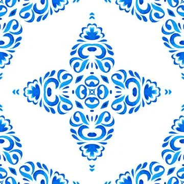 Geometric seamless tiles design surface background blue and white ornament Stock Illustration