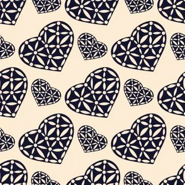 Geometric seamless vector pattern. Doodle heart with a pattern of Simple flow 스톡 일러스트