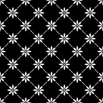 Geometric seamless white pattern in with flowers on black background 스톡 일러스트