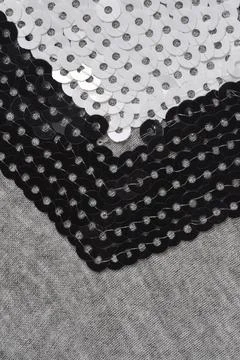 Geometric Sequin Patch on Gray Melange Fabric Stock Photos