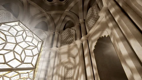 Geometric Shadow Lamp casting shadows inside a Dome. Arc Shot. Stock Footage 164867158