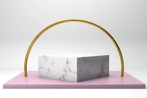 Geometric shape 3d rendering stage for products or achivments marble and gold Stock Illustration