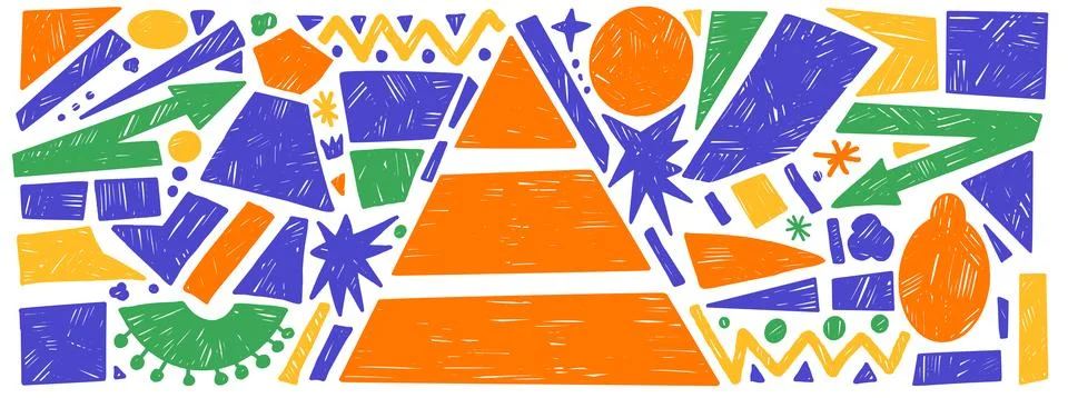 Geometric shape and composition with kid figure for maximalist sticker tag. Illustration