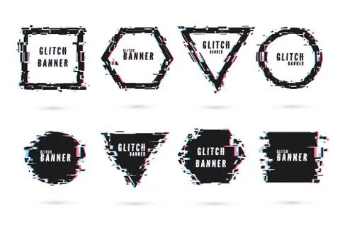 Geometric shape banner with distortion effect - Glitch. Digital technology mo Stock Illustration