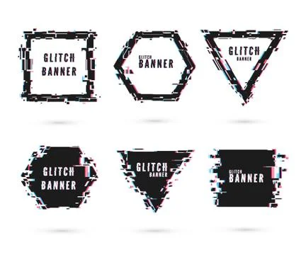 Geometric shape banner with Glitch effect. Digital technology modern poster a Stock Illustration