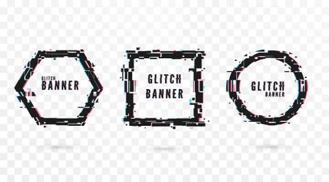 Geometric shape banner with Glitch effect. Digital technology modern poster a Stock Illustration