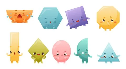 Geometric Shape Character with Different Face Expression and Emotion Vector Set Stock Illustration