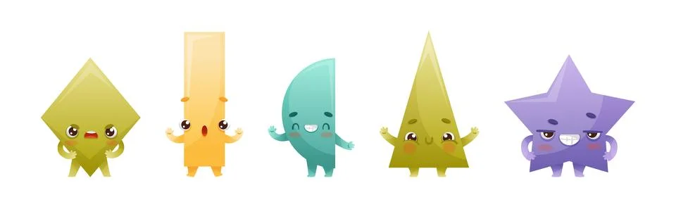 Geometric Shape Character with Different Face Expression and Emotion Vector Set 스톡 일러스트