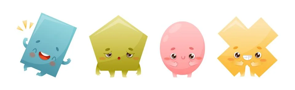 Geometric Shape Character with Different Face Expression and Emotion Vector Set 库存插图