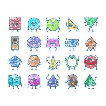 Geometric shape character icons hand drawn Stockillustratie