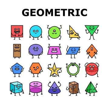 Geometric shape character icons set vector Illustrazione stock