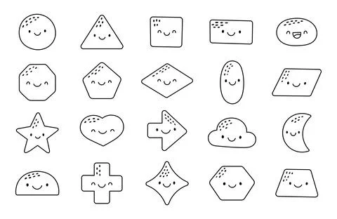 Geometric shape character set in outline line art Stock Illustration